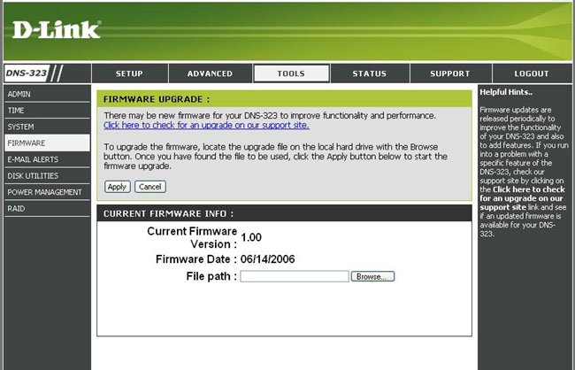 Firmware upgrade on the D-Link DNS-323