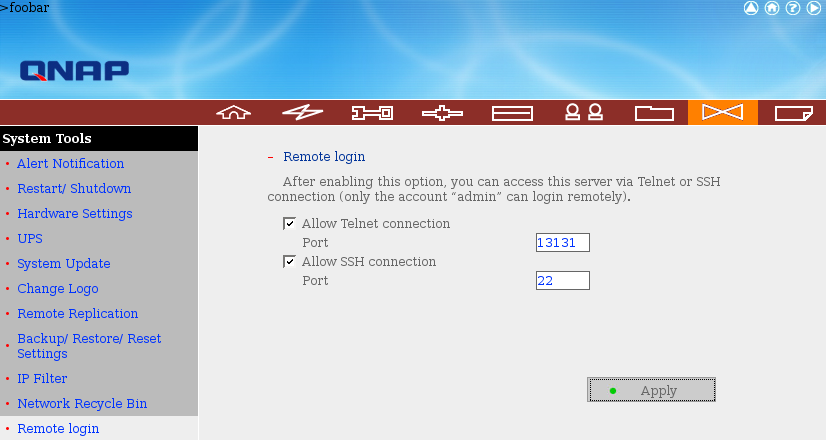 QNAP firmware: remote login
